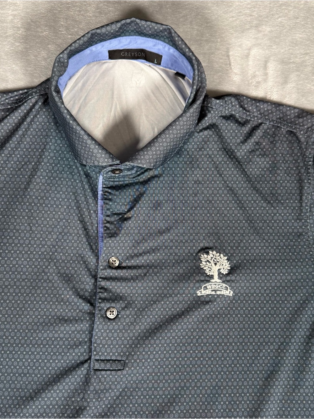 Greyson Graphic Polo Shirt Mens L Loose Fit White Beeches Golf Country Club